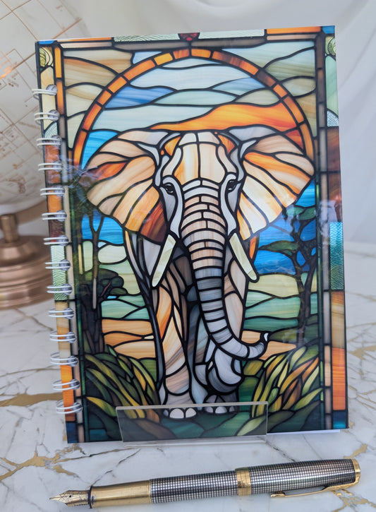 Elephant Stained Glass Style Notebook | Hand Made Elephant Lover Gift