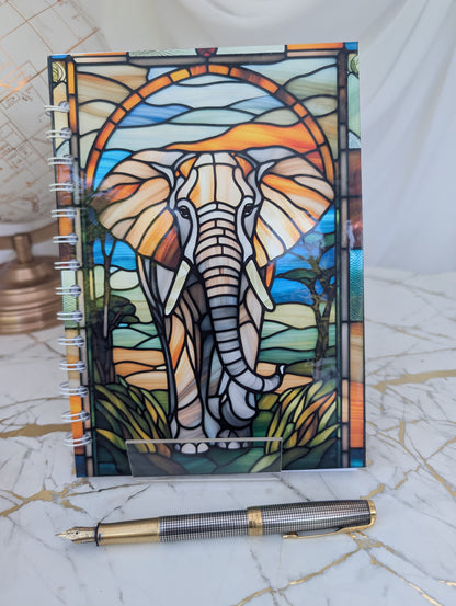 Elephant Stained Glass Style Notebook | Hand Made Elephant Lover Gift