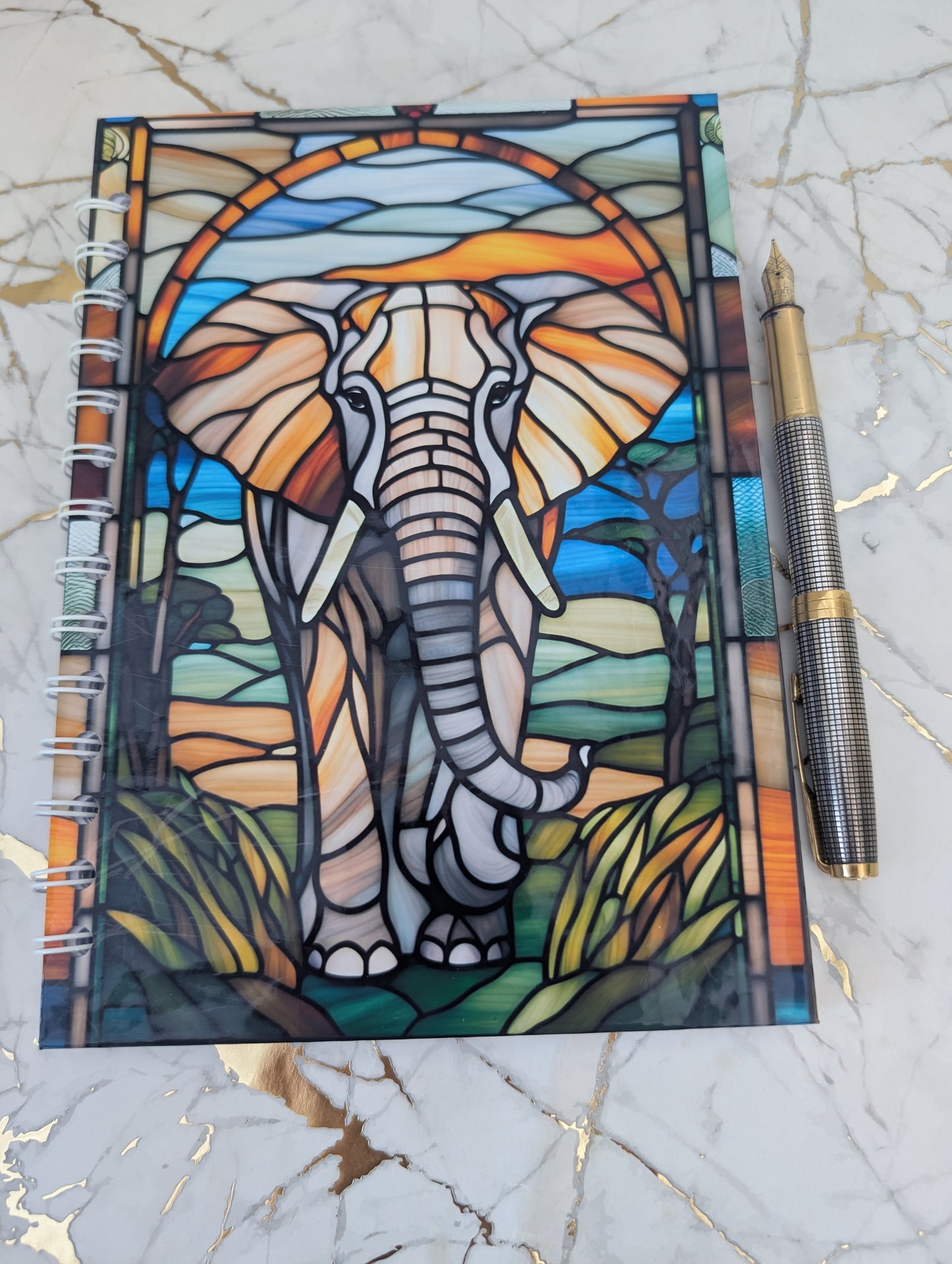 Elephant Stained Glass Style Notebook | Hand Made Elephant Lover Gift
