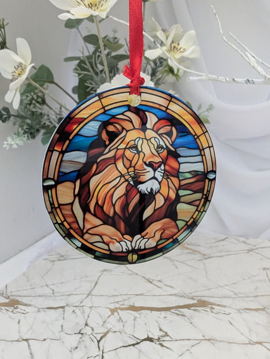 Lion Stained Glass Effect Hanging Decor | Lion Lover Gift