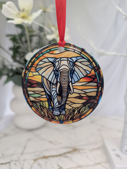 Elephant Stained Glass Effect Hanging Decor | Elephant Lover Gift