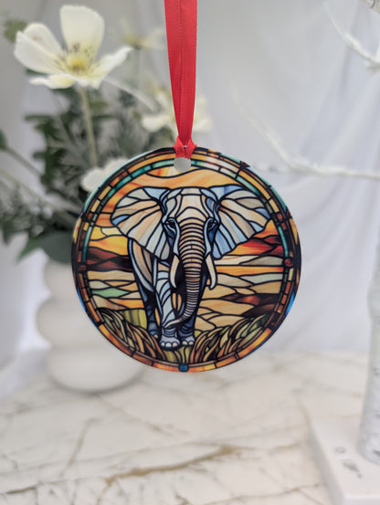 Elephant Stained Glass Effect Hanging Decor | Elephant Lover Gift