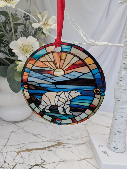 Polar Bear Stained Glass Effect Hanging Decor | Polar Bear Lover Gift