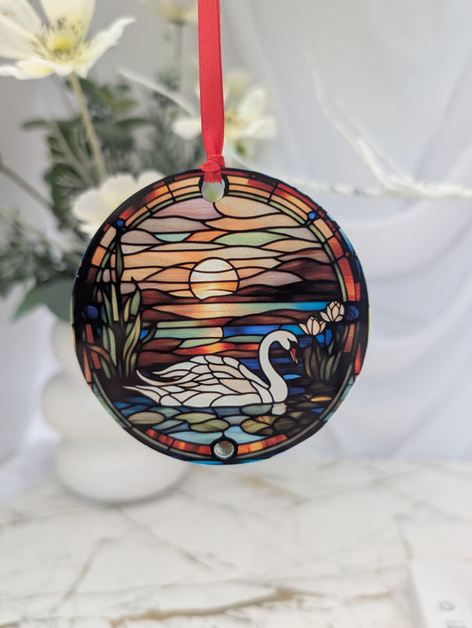 Swan Stained Glass Effect Hanging Decor | Swan Lover Gift