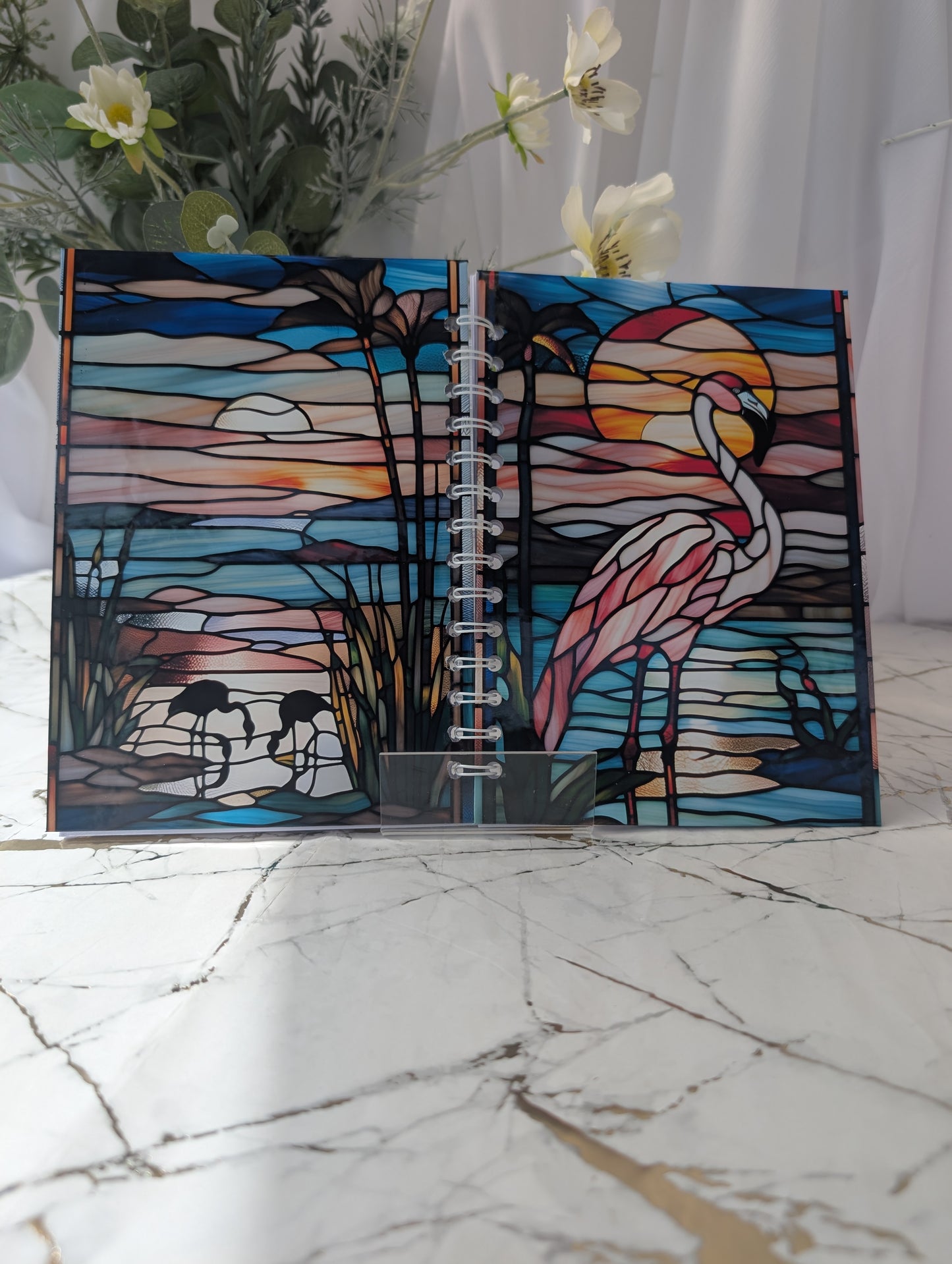 Flamingo Stained Glass Style Notebook | Hand Made Flamingo Stationery