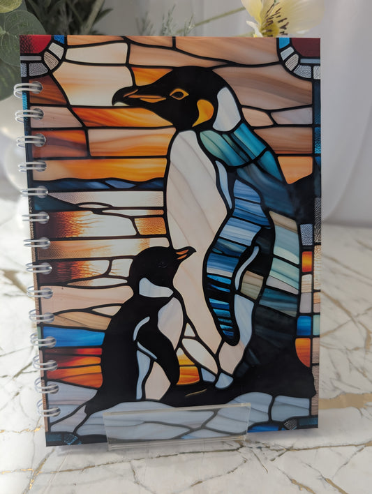 Penguin Stained Glass Style Notebook | Hand Made Penguin Lover Gift