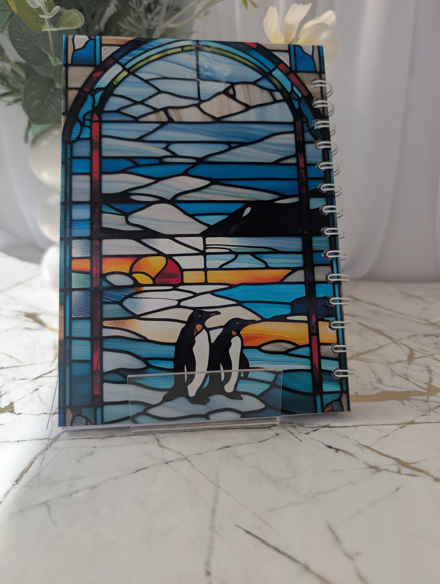 Penguin Stained Glass Style Notebook | Hand Made Penguin Lover Gift