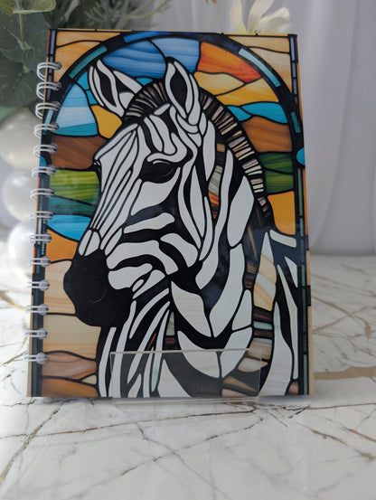 Zebra Stained Glass Style Notebook | Hand Made Zebra Lover Gift