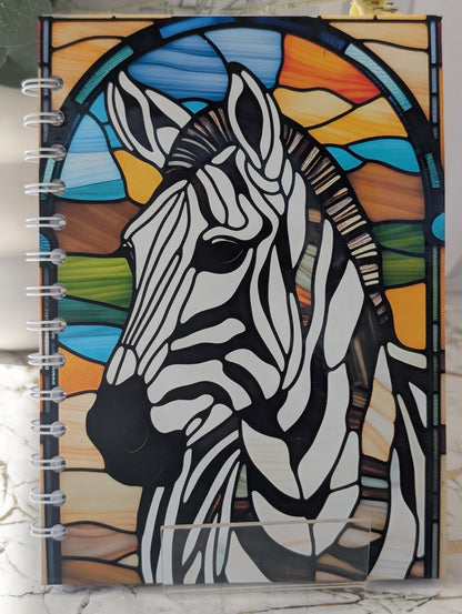 Zebra Stained Glass Style Notebook | Hand Made Zebra Lover Gift