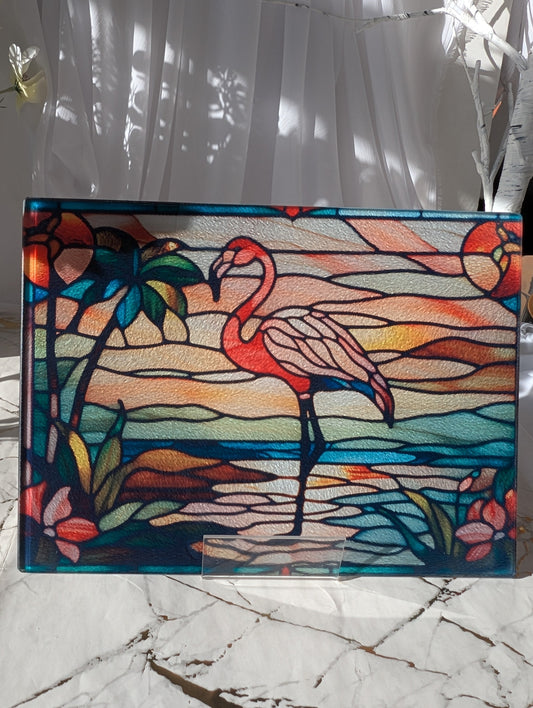 Flamingo Chopping Board | Stained Glass Effect Flamingo Chopping Board