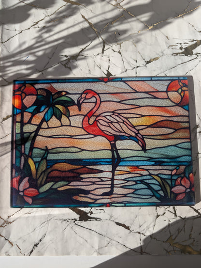 Flamingo Chopping Board | Stained Glass Effect Flamingo Chopping Board