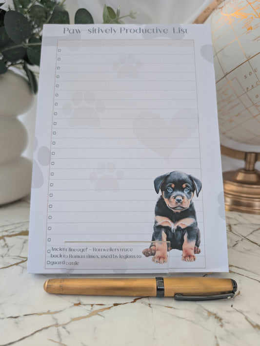 Rottweiler Puppy Tear-Off Notepad – Rottie Lover Gift