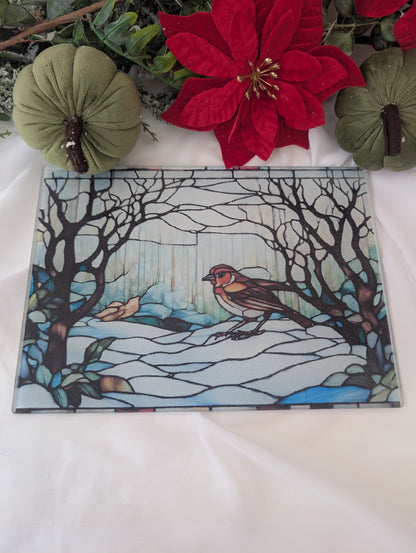 Robin Gifts | Winter Robin stained glass style chopping board
