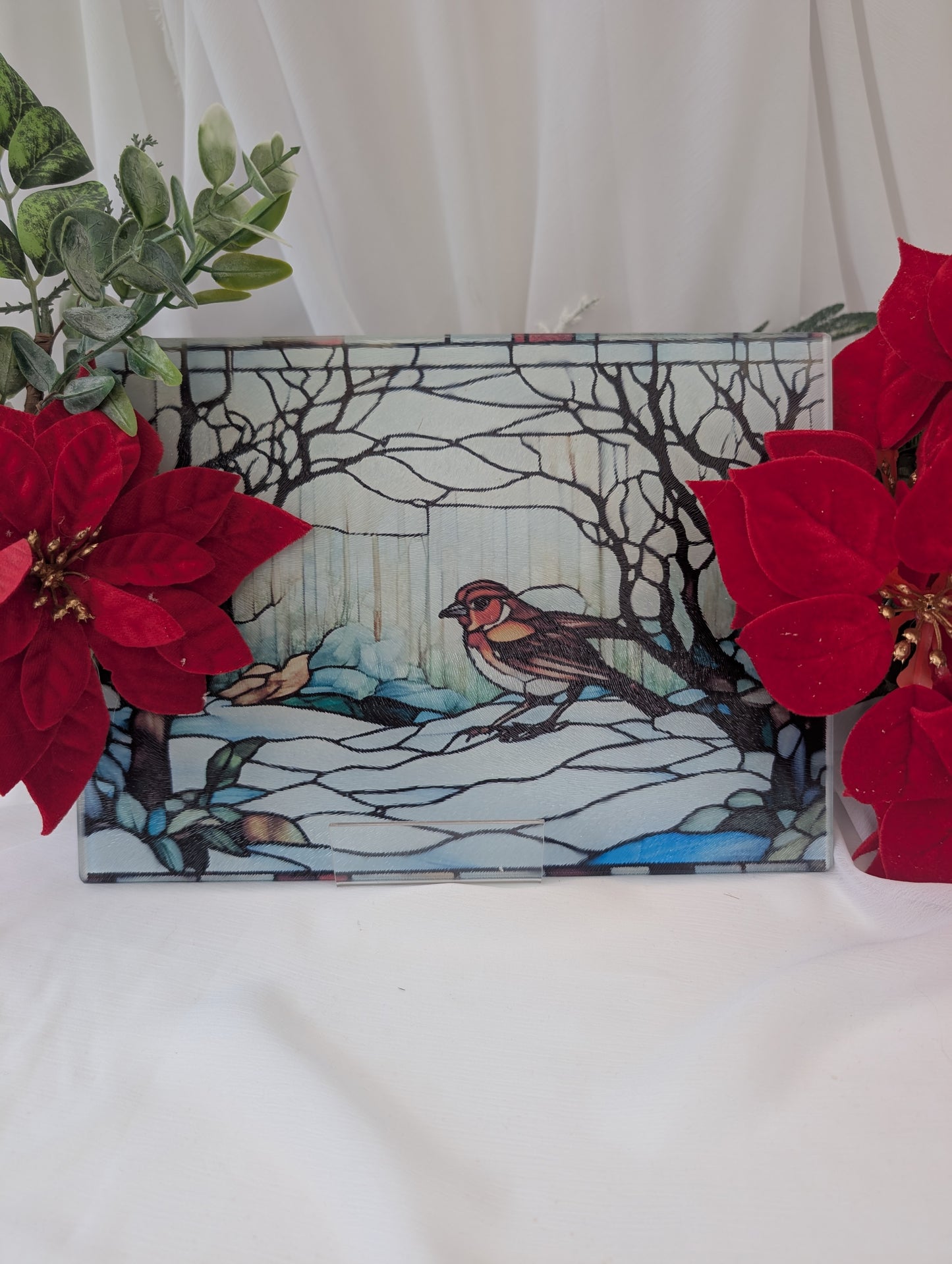 Robin Chopping Board - stained glass style