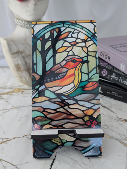 Festive Gift Idea - robin mobile phone stand in stained glass design