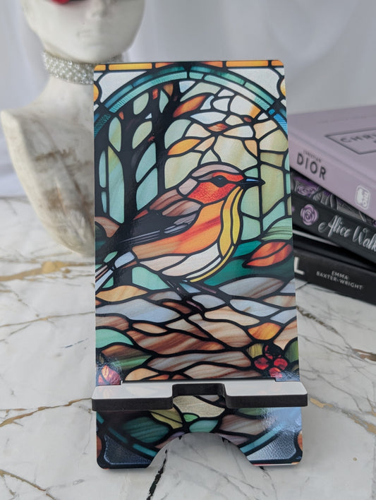 Festive Gift Idea - robin mobile phone stand in stained glass design