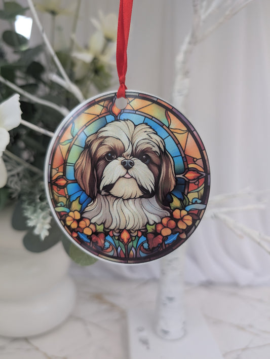 9cm round Schih-tzu stained glass effect alumium ornament