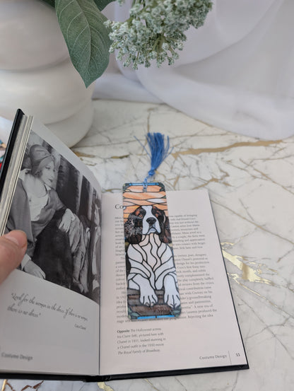 Springer Spaniel gift or stocking filler - laminated stained glass style bookmark with a springer spaniel.