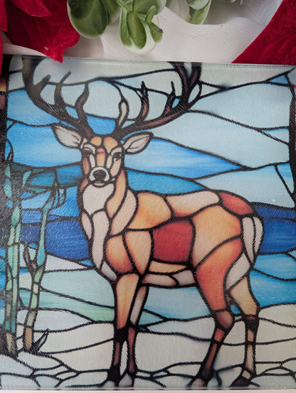 Stag chopping board - stained glass style