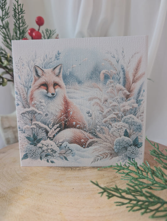 Elegant Fox Christmas Card - Fox sitting proudly in winter foliage