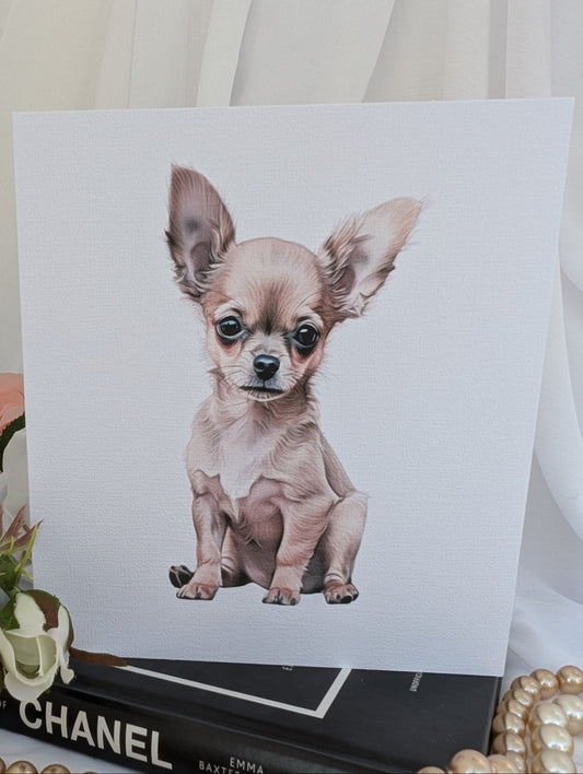 Chihuahua Dog card - watercolour style print on 300gsm linen effect card