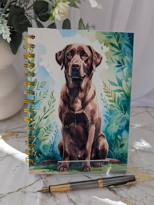 Chocolate Labrador fine art style spiral bound quality handmade notebook