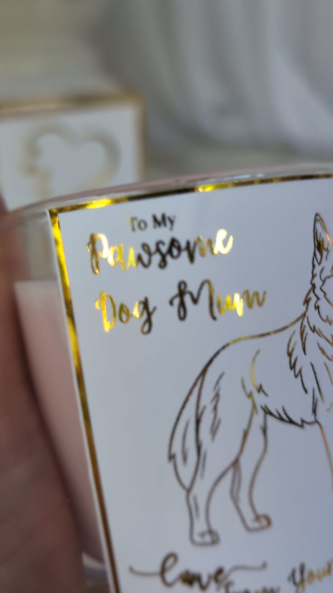 Video of gold foiled detail on German Shepherd Dog Mum candle