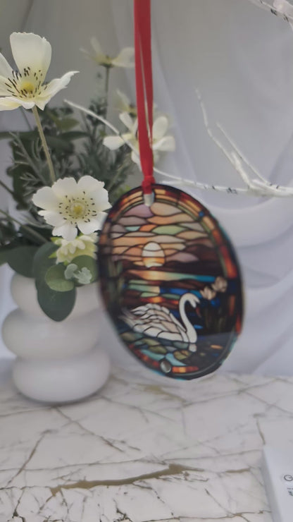 Swan Stained Glass Effect Hanging Decor | Swan Lover Gift