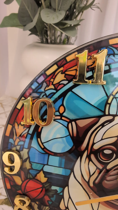 Pug Stained Glass Effect Wall Clock | Pug Lover Gift | Pug Clock