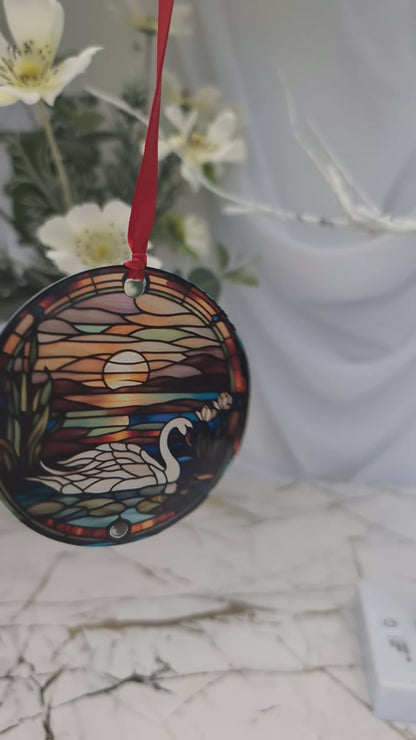 Swan Stained Glass Effect Hanging Decor | Swan Lover Gift