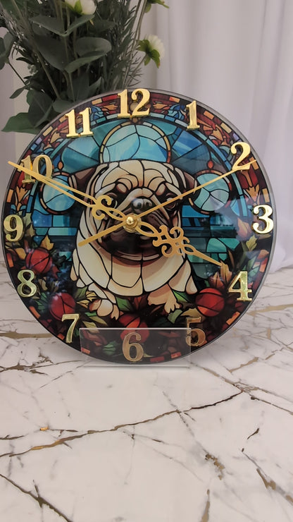 Pug Stained Glass Effect Wall Clock | Pug Lover Gift | Pug Clock